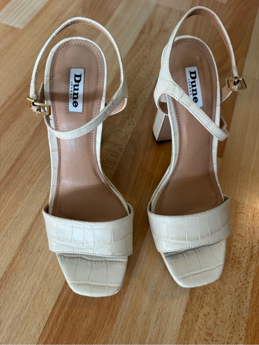 Dune London Off-White Croc-Embossed Block Heel Sandals